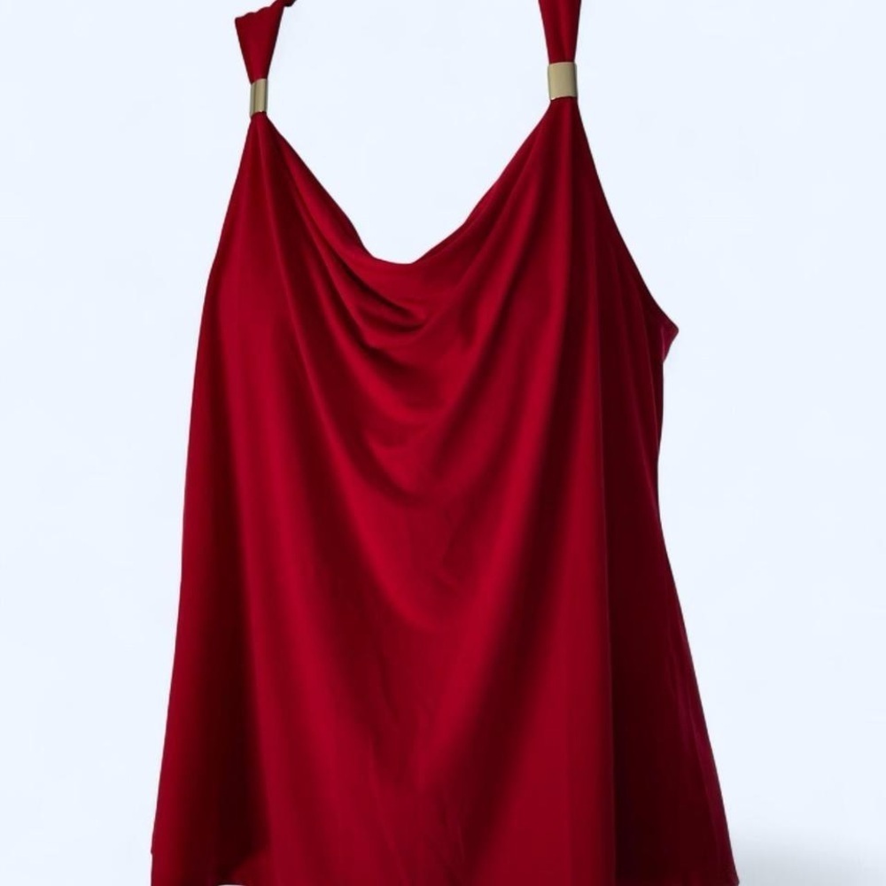 New York & Company redish pink sleeveless draped front with silver details M